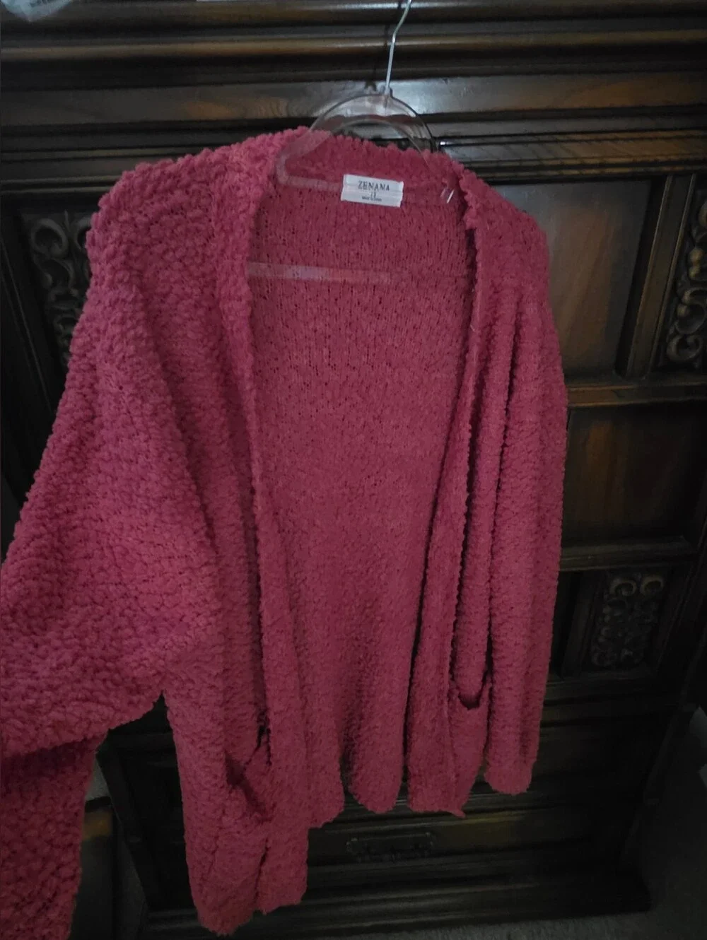 Zenana 1X Berry Fuscia Colored Cardigan Sweater w/Pockets.